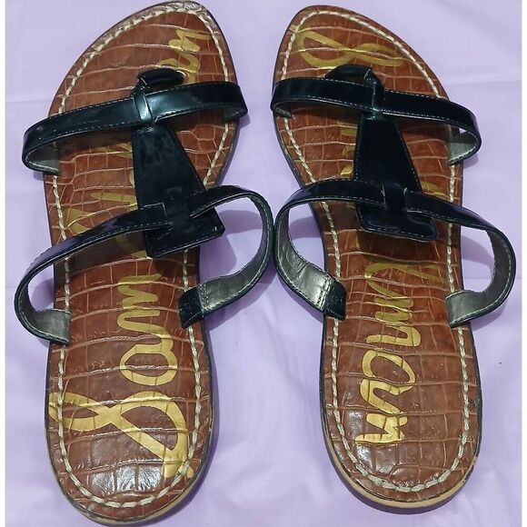 Sam Edelman womens size 10 Kira sandals flats black patent leather - Picture 2 of 5